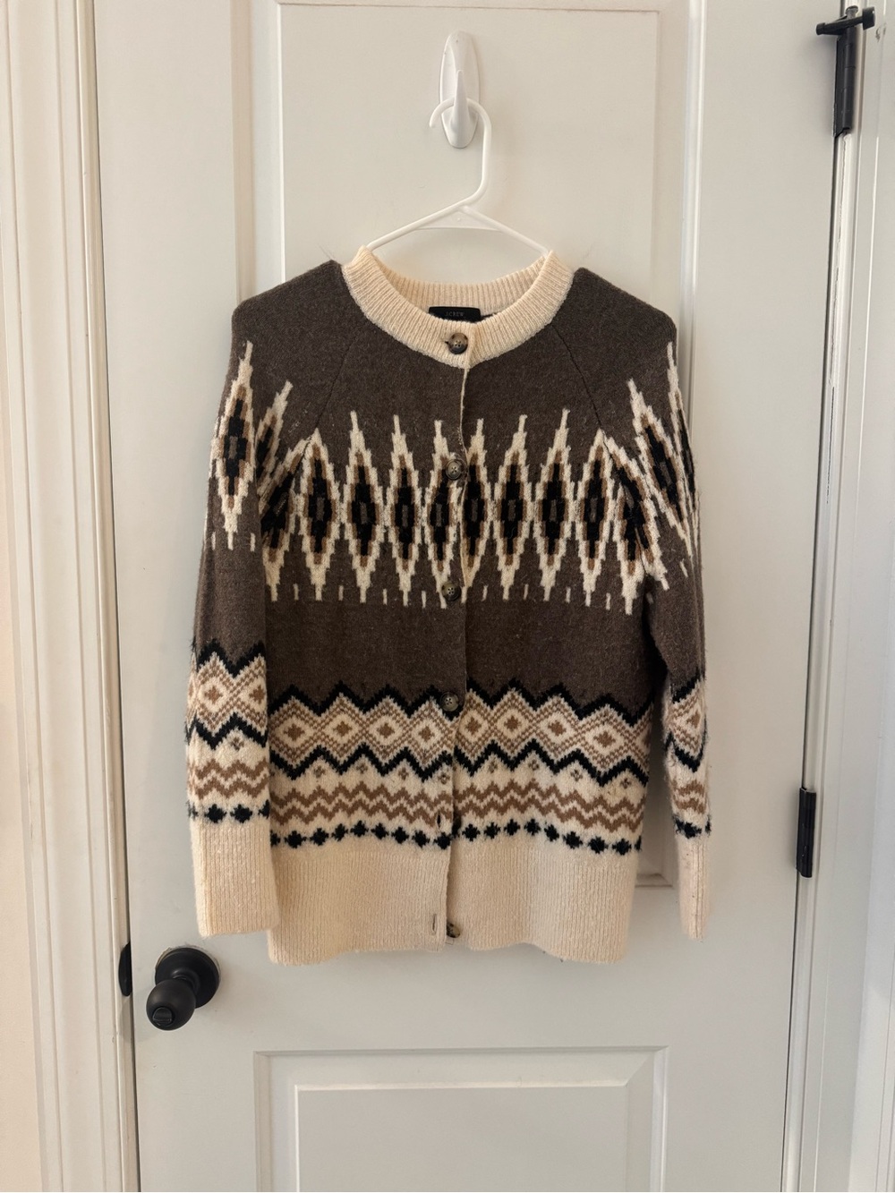 J.Crew Brown and Cream Fair Isle Sweater Cardigan XS